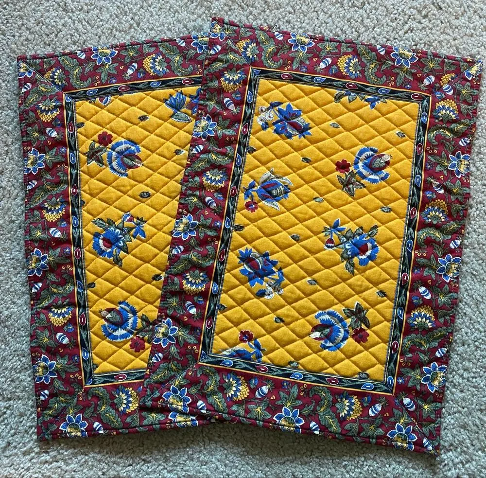 Vintage Vera Bradley Quilted Placemats Set of 2 Reversible Cotton Floral